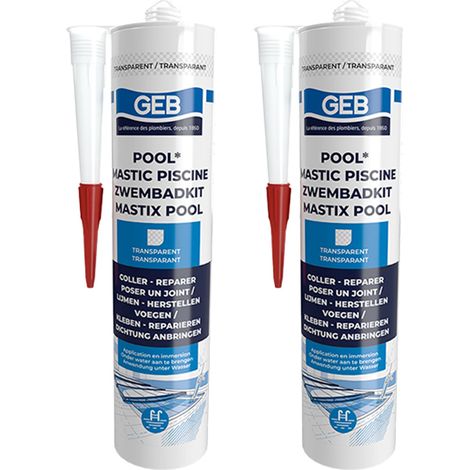 Lot de 2 Mastics piscine POOL qualité professionnelle TRANSPARENT 290 ml - GEB (1/2)