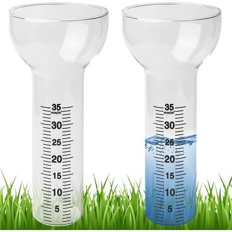 Lot de 2 pluviomètres en verre de rechange pour les mesures de 1 à 35 mm, en verre, jauge de pluie, en forme d'entonnoir pour affichage de l'eau de jardin en plein air pour la pluie