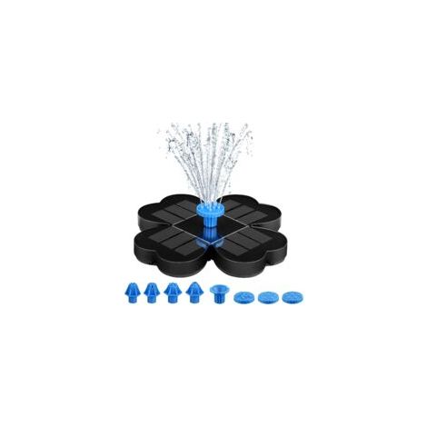 Fontaine solaire 3,5 W, bain d'oiseaux solaire, pompe avec panneau de fleurs, Fontaine Solaire pour Jardins, fontaine d'extérieur solaire avec 8 buses et 4 fixations pour jardin, étang, piscine, bleu (1/5)