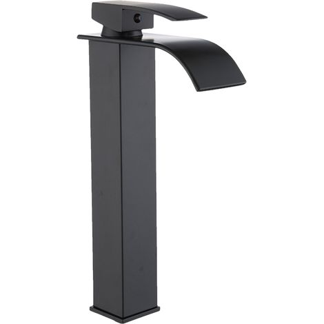 Grifo tipo cascada para lavabo de baño, grifo mezclador monomando de latón, mezclador de agua fría/caliente con 2 mangueras flexibles. (1/5)