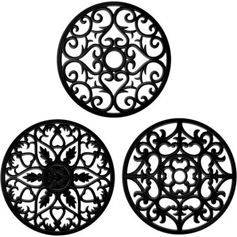Dessous de Plat Silicone Lot de 3 - Sous-Plat Résistant Chaleur 230°C pour Casseroles et Poêles, Manique Silicone Ronde 20 cm Design Sculpté Antidérapant, Passe au Lave-Vaisselle Noir (1/5)