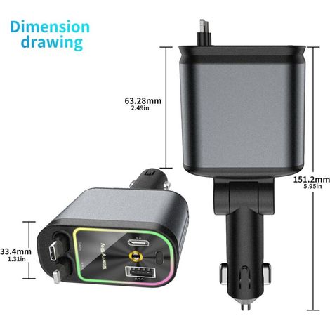 Caricabatterie da auto retrattile 4 in 1 con effetto LED cielo stellato - 66 W, caricabatterie rapido per telefono, adattatore per accendisigari USB-C/USB-A, compatibile con iPhone, Samsung Galaxy (1/4)