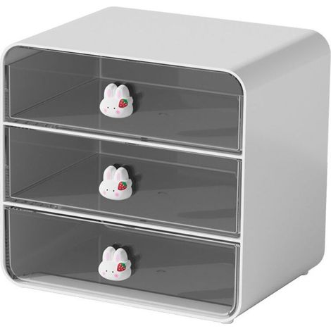 1 organiseur de bureau, 3 niveaux, plateau acrylique transparent, tiroirs glissants, coins arrondis, pour coiffeuse ou salle de bain (1/5)