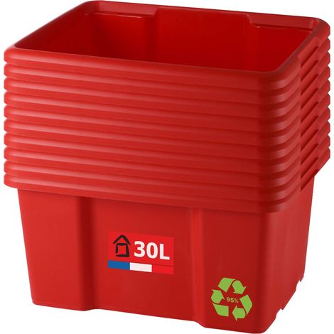 Bac de rangement plastique 30L, x10, rouge, L.46,5xl.36,5x H23cm (1/5)
