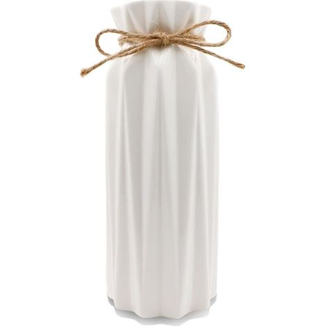 GDHZS-Vase céramique blanc 21,5 cm avec corde jute, déco boho pampa pour salon/table (1/5)