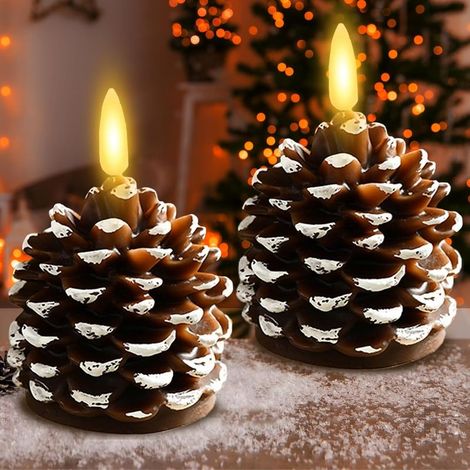 2 pièces Pommes Bougies LED Sans Flamme, Pommes Pin Bougie LED Alimentation par Batterie pour Noël Avènement Table Manger Décoration [Classe énergétique G] (1/5)