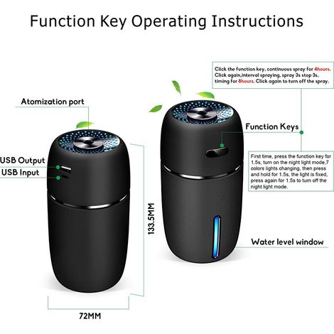 Mini-Luftbefeuchter (200 ml) mit USB-Anschluss, Kaltnebelfunktion, 7-farbige LED-Beleuchtung, ideal für Büro und Auto. (1/5)