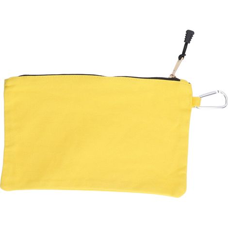 Sacoche à outils zippée en toile imperméable jaune, portable avec mousqueton, polyvalente pour rangement. (1/5)
