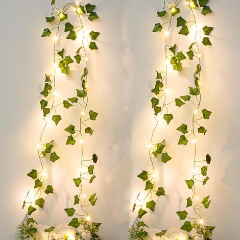 Lot de 2 Guirlandes Lumineuses de Lierre Artificiel, 2m 20 LED, Décoration à Piles pour Chambre, Mariage et Fête (1/5)