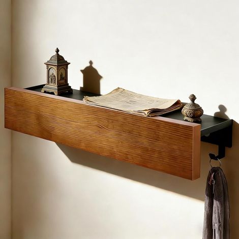 Porte Manteau Mural avec Etagere, 40 cm Porte Manteaux Muraux, Portemanteau Mural avec 8 Crochets, en Bois de Fer, pour Ranger Vêtements, Sacs et Ornements (1/5)