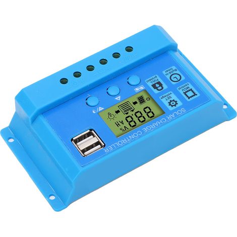 Contrôleur de charge solaire PWM avec écran LCD, paramètres réglables, 2 ports USB, bleu, 12 V/24 V (1/5)