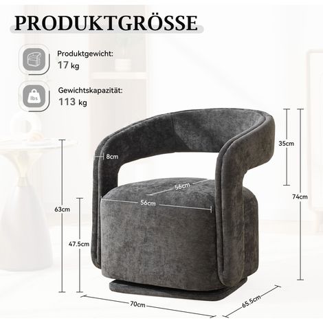 Fauteuil pivotant Barrel en chenille grise pour salon et coin lecture (1/5)