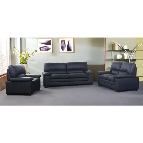 Vente-Unique – Canapé droit 3 places en cuir de buffle MIMAS – Noir – Confort d'assise équilibré – Charge maximale 360 kg – Dimensions 210x97x89 cm