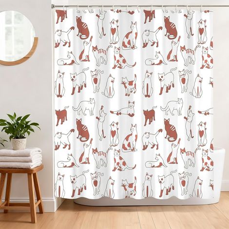 Rideau de Douche Chat Drôle Anti Moisissure 180 x 180 cm Rideau Douche Mignon Chaton de Dessin Animé Tissu Polyester Imperméable Lavable Rideau Baignoire avec 12 Crochets (1/5)