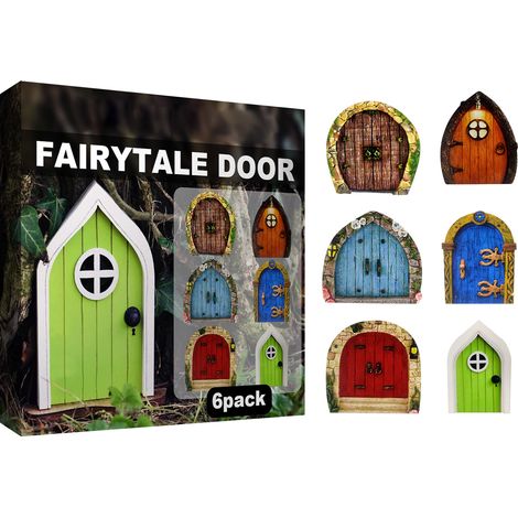 Puertas de hadas de madera en miniatura: juego de 6 para jardines mágicos, decoraciones divertidas y regalos encantadores para niños. (1/5)