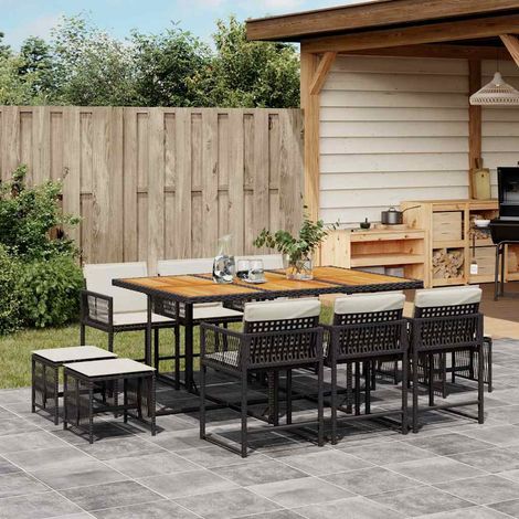 11-tlg. Garten-Essgruppe mit Kissen Schwarz Poly Rattan (1/5)