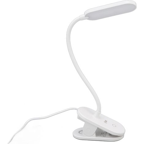 Lampe de bureau LED à pince avec protection oculaire, lampe de chevet USB pour chambre d'étudiant, 3 modes, lampe de lecture à lumière blanche 6500K (1/5)