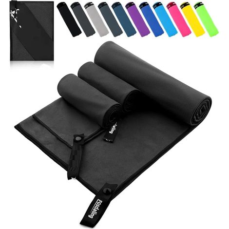 Ensemble de 3 serviettes en microfibre, serviettes de sport et de fitness à séchage rapide, idéales pour la plage, le bain, le sport et les voyages. (1/5)