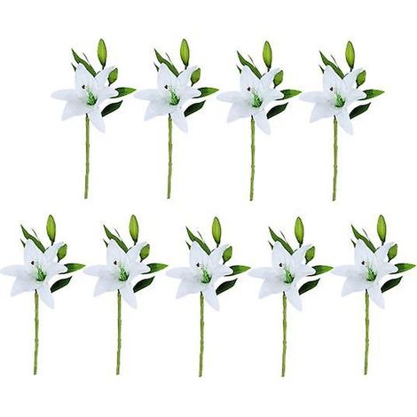Lot de 9 lys artificiels pour Pâques, lys tigrés blancs réalistes, centre de table pour mariage printanier, décoration intérieureblanc (1/5)