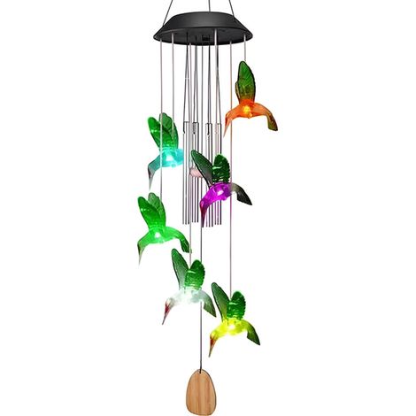 Solarbetriebene Kolibri-Hängelampe mit LED-Windspiel, 78 cm, wasserdichte Gartendekoration (1/5)