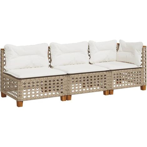 Canapé de jardin avec coussins, trois assises en résine tissée beige (1/5)