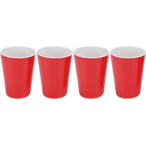 Set aus 4 Imitations-Keramiktassen für Wasser, Trinkgläser für Büro, Zuhause, Bar, Restaurant, rot. (1/5)