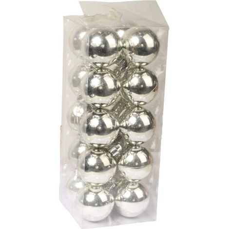 Set mit 20 silbernen, glänzenden Kunststoffkugeln (5 cm) in einer PVC-Box (1/3)