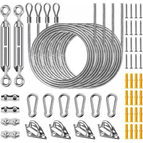 Kit de Fixation Voile d'Ombrage pour Patio 52 Pièces, Acier Inoxydable 304 Kit Accessoires de Fixation Attache Toile ombrage Installation, avec Tendeur Réglage + 2m Corde en Acier (1/5)
