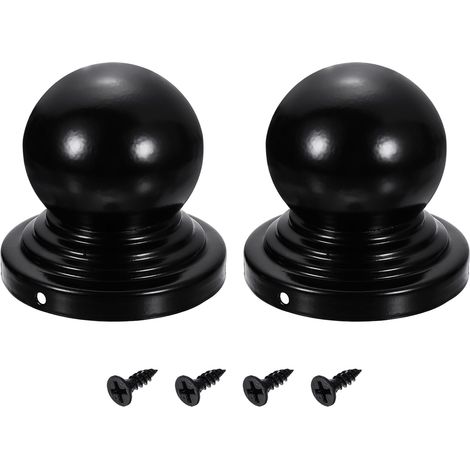 2Pcs Caps Pour Poteaux De Clôture, 90mm/3.54-inch Balle Ronde Imperméable Dome Couverture En Fer Avec Vis Pour Clôture Extérieure Métal Bois Terrasse Boîte Aux Lettres Patio, Noir (1/5)