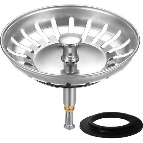 Bouchon Évier Cuisine Filtre avec Goupille Réglable - Universel Cuisine Bouchon Évier, Fonctionnement du Bouton Excentrique Panier Crépine, Inoxydable, Compatible Lave-Vaisselle (79 mm) (1/5)
