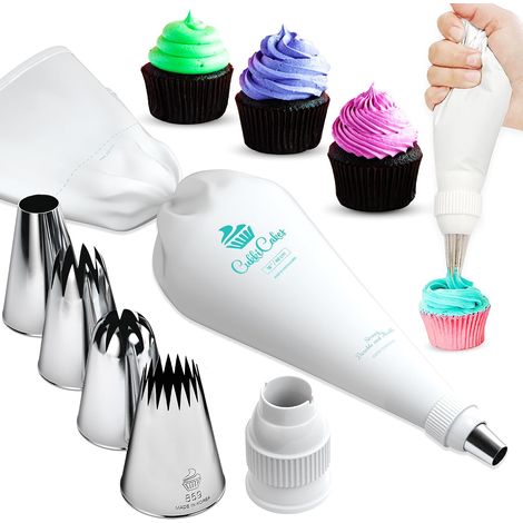 Kit de pâtisserie professionnel (7pcs): poche à douille (45cm) + 4 douilles pâtisserie grandes XL (849, 869, 829, 808) pour décorer gâteaux - Made in Korea & Japan (1/5)