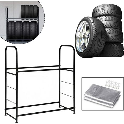 Hengmei – Étagère de pneu pour 8 pneus – En métal – Charge 180kg – Dimensions 117x107x46cm – Housse de protection incluse