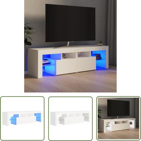 The Living Store TV-Schrank mit LED-Beleuchtung Weiß 140x36,5x40 cm - TV Schrank - Fernsehtisch - Wohnzimmerschrank - Regal - Holzwerkstoff Möbel (1/5)