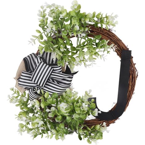 Couronne de porte d'entrée créative avec nœud, 26 lettres, couronne décorative de jardin extérieur (1/5)
