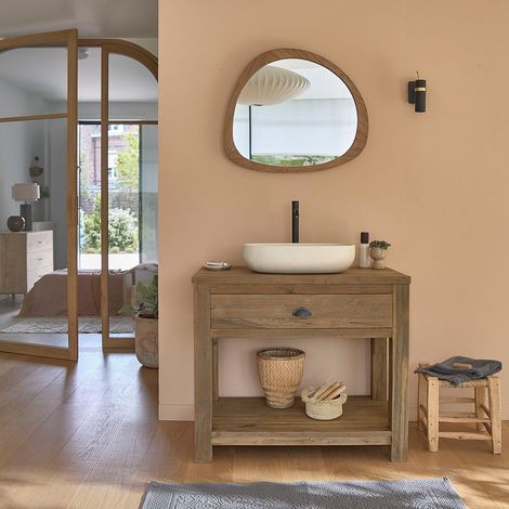 Meuble de salle de bain en teck massif recyclé massif 90 cm (1/5)