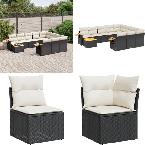 11-tlg. Garten-Sofagarnitur mit Kissen Schwarz Poly Rattan - Gartenmöbel - Sofasatz - PE-Rattan - Outdoor Möbel - Balkonmöbel - Home & Living (1/5)