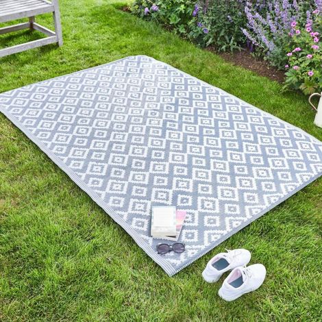 Outdoor Grey Dimond Reversible Rug 150 x 210cm Polypropylene Garden Patio Rug Waterproof indoor Outdoor Camping Balcony Rug