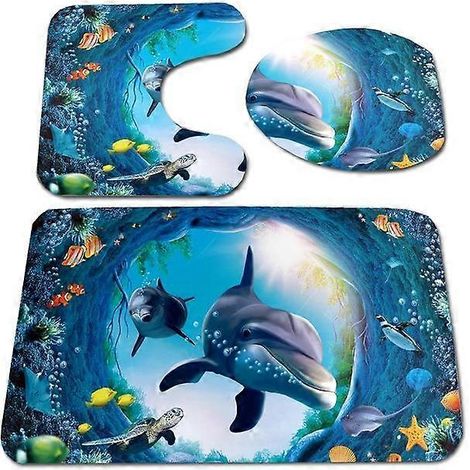Tapis de toilette trois pièces motif plantes et fleurs sous-marines, très populaire. Décoration de salle de bain absorbante et antidérapante. (1/2)
