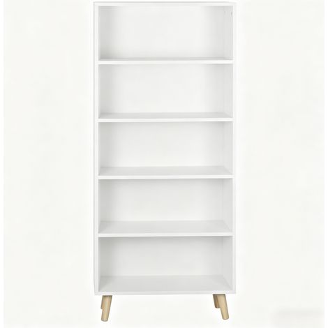 Librería de pie blanca con 5 compartimentos, 60 x 24 x 144 cm (1/5)
