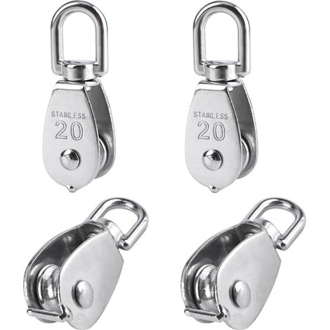 4 Pièces 20 mm Poulie Simple en Acier Inoxydable 304 Poulie de Levage Capacité de la Poulie Levage 75kg- Argent (1/5)
