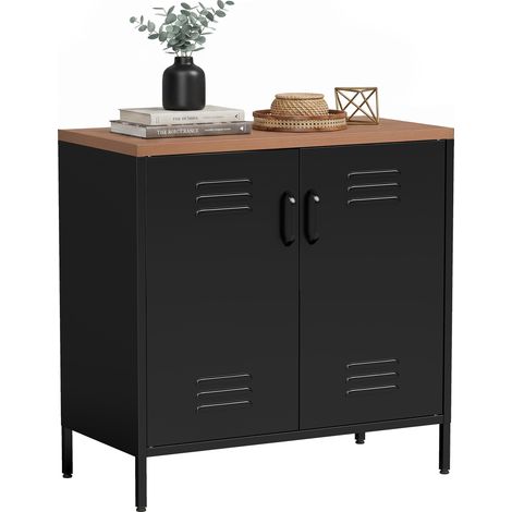 Buffet salon métallique - HOMCOM - avec 2 portes - étagère réglable - acier - 80 x 40 x 80 cm - noir (1/5)