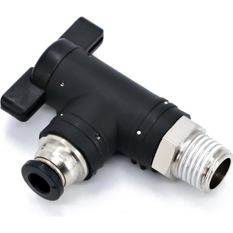 Connecteur de Tuyau D'air de 6mm et Filetage de 1/4" Pouce, Connecteur Pneumatique, Valve de Contrôle de Débit D'air à Angle Droit Noir, Peut Être Utilisée Pour Contrôler le gaz de Pipeline (1/5)