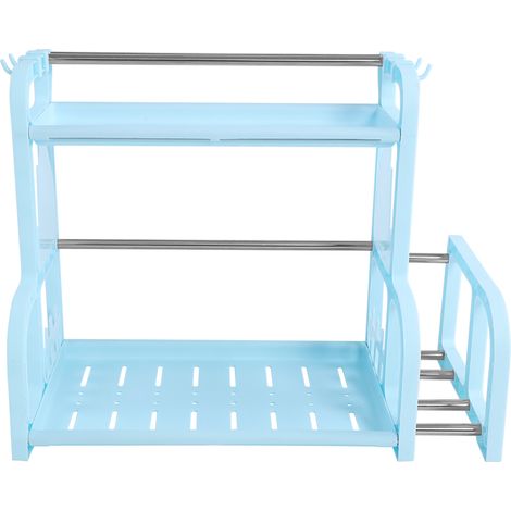 Rangement Cuisine 2 Niveaux - Acier Inoxydable Et Pp - Support Planche À Découper Et Couteaux - Avec 4 Crochets Amovibles - Bleu (1/5)