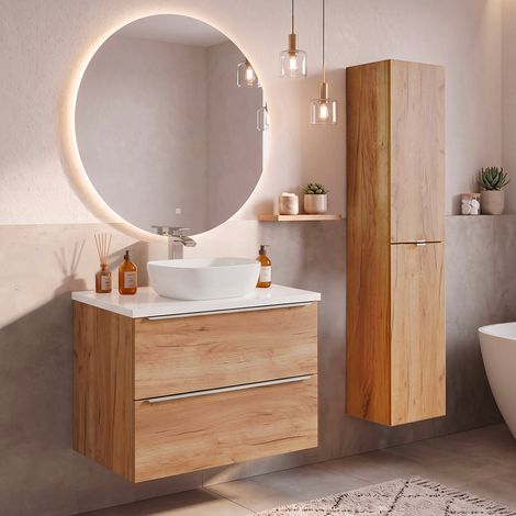 Ensemble meuble simple vasque 80cm et colonne April Bois et Blanc (1/5)