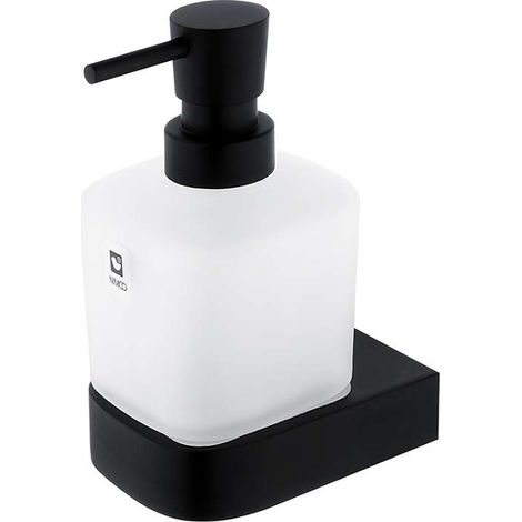 Nimco Nikau - Dispensador de jabón con soporte, 250 ml, cristal mate/negro mate NKC 30031C-T-90