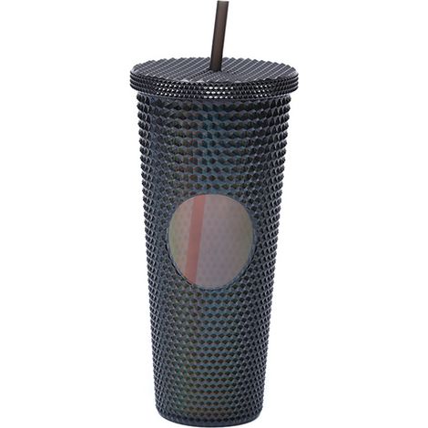 Großer 710-ml-Wasserbecher (24 oz), vollständig genoppter, matter, wiederverwendbarer Kunststoffbecher mit auslaufsicherem Deckel und großer Öffnung, inklusive Strohhalm. (1/5)