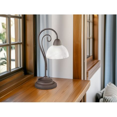 Landhaus LED Tischleuchte in Rostoptik mit Glas Lampenschirm, Höhe 40cm (1/5)