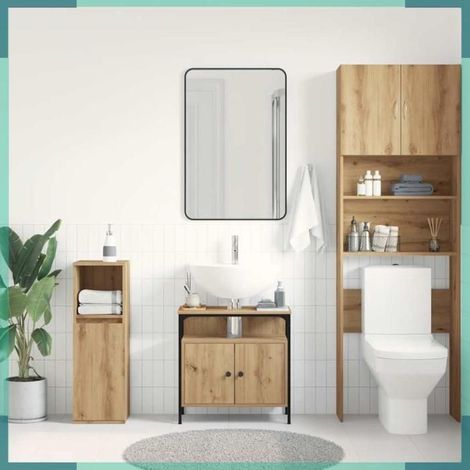 862233 Armoire lavabo de salle de bain chêne artisanal 60x30x60 cm (1/5)