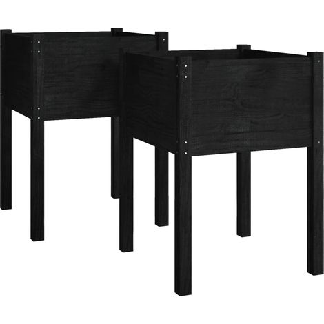 Vaso per fioriera aiuola rialzata piante fiori giardino terrazze set da 2 50 x 50 x 70 cm legno di pino massiccio nero 020038997