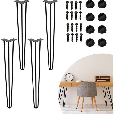 Randaco Tischbeine 4er Set Hairpin Leg Haarnadelbeine Tischgestell Tisch Tischkufen Legs Esstisch Harpins Tischbein 3 Streben Schwarz - 72 cm (1/3)